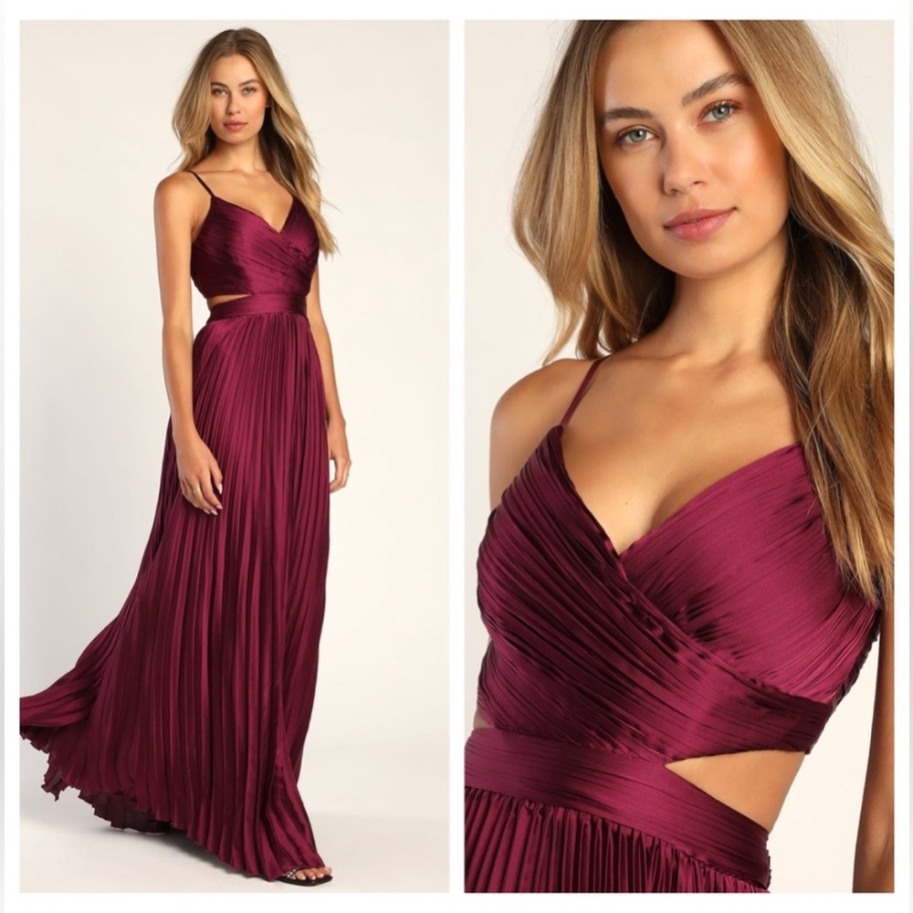 New Lulus Got the Glam Wine Red Pleated Cutout Maxi Dress Small - Picture 4 of 16
